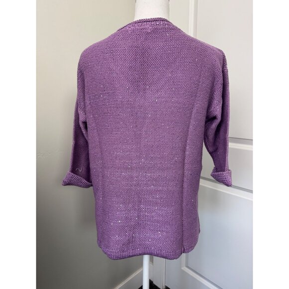 DKNY Jeans Women’s L Purple V-Neck Sequin Knit Sweater 3/4 Sleeves Light Comfort - Picture 5 of 9